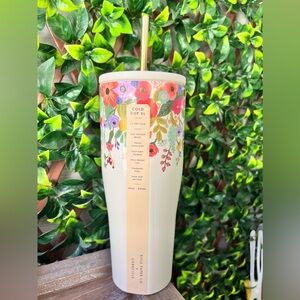 New!! Rifle Paper Floral Corckscicke Cold Cup XL Gold Straw